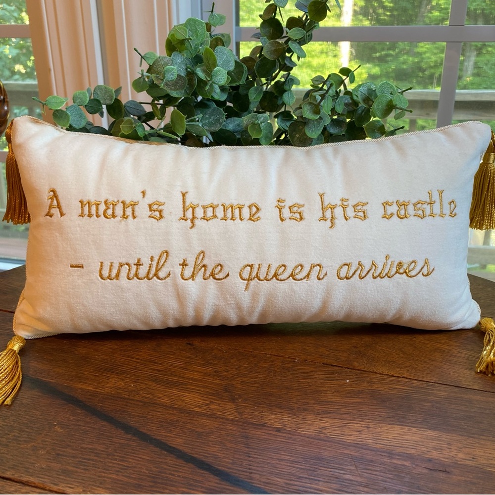 Embroidery Decorative Pillow with Gold Tassels